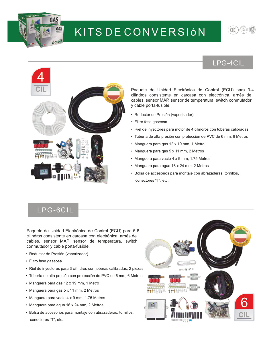 Kits de conversión Moretti LPG 4 y 6 cilindros