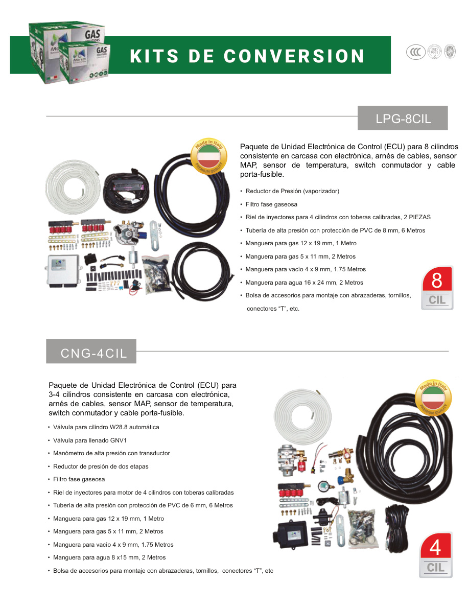 Kits de conversión Moretti LPG 8 y CNG 4 cilindros